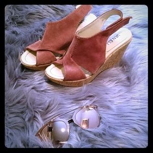 Mauve Pink Suede Genuine Leather Cork Wedge Sandal